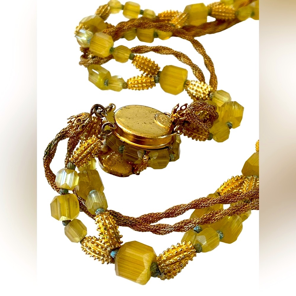 VINTAGE HATTIE CARNEGIE GLASS BEADED THREE STRAND TORSADE NECKLACE 20 3/4” - Picture 10 of 16